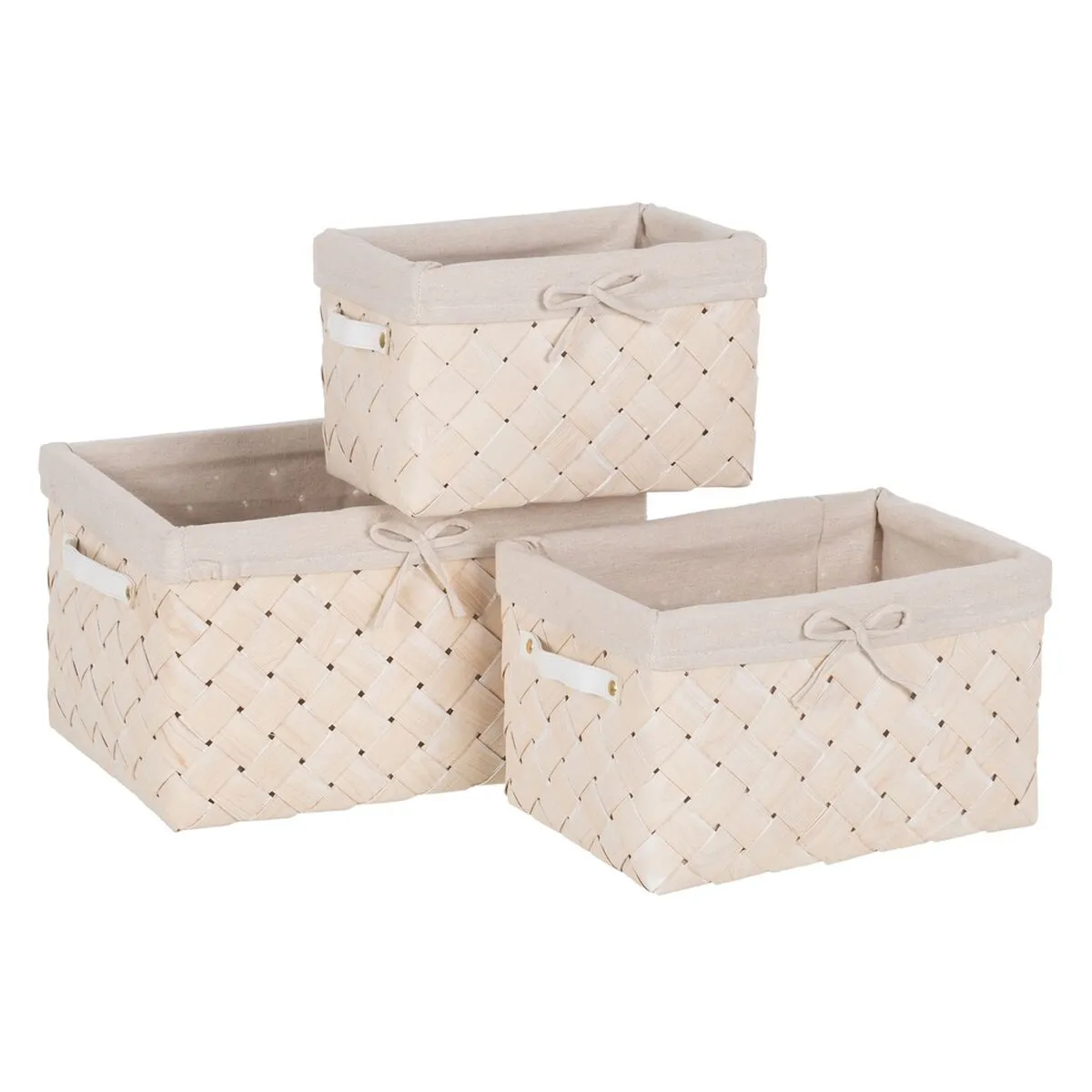 Set di Cestini Bianco Legno Tessuto 39,5 x 30 x 24 cm (3 Unità)