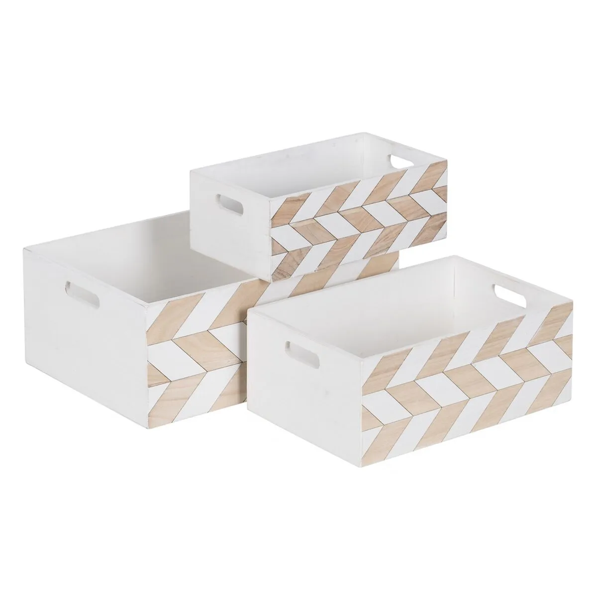 Set di Scatole Decorative Bianco Naturale Legno di paulownia 44 x 31 x 18 cm (3 Pezzi)