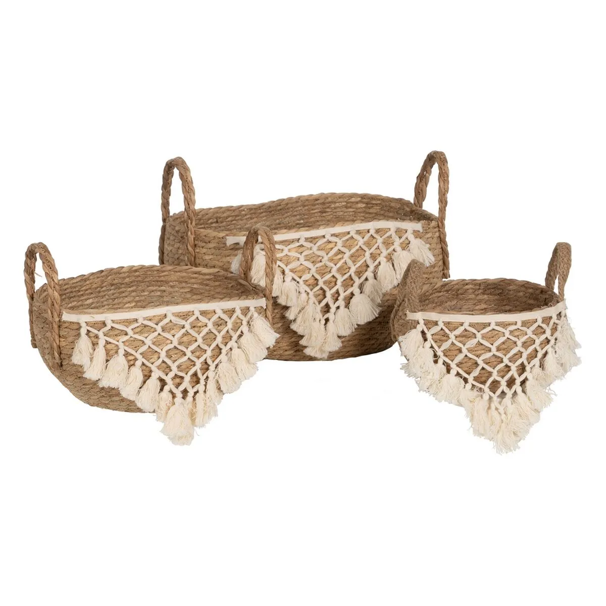 Set di Cesti Bianco Naturale Fibra naturale 25 x 25 x 19 cm (3 Pezzi)