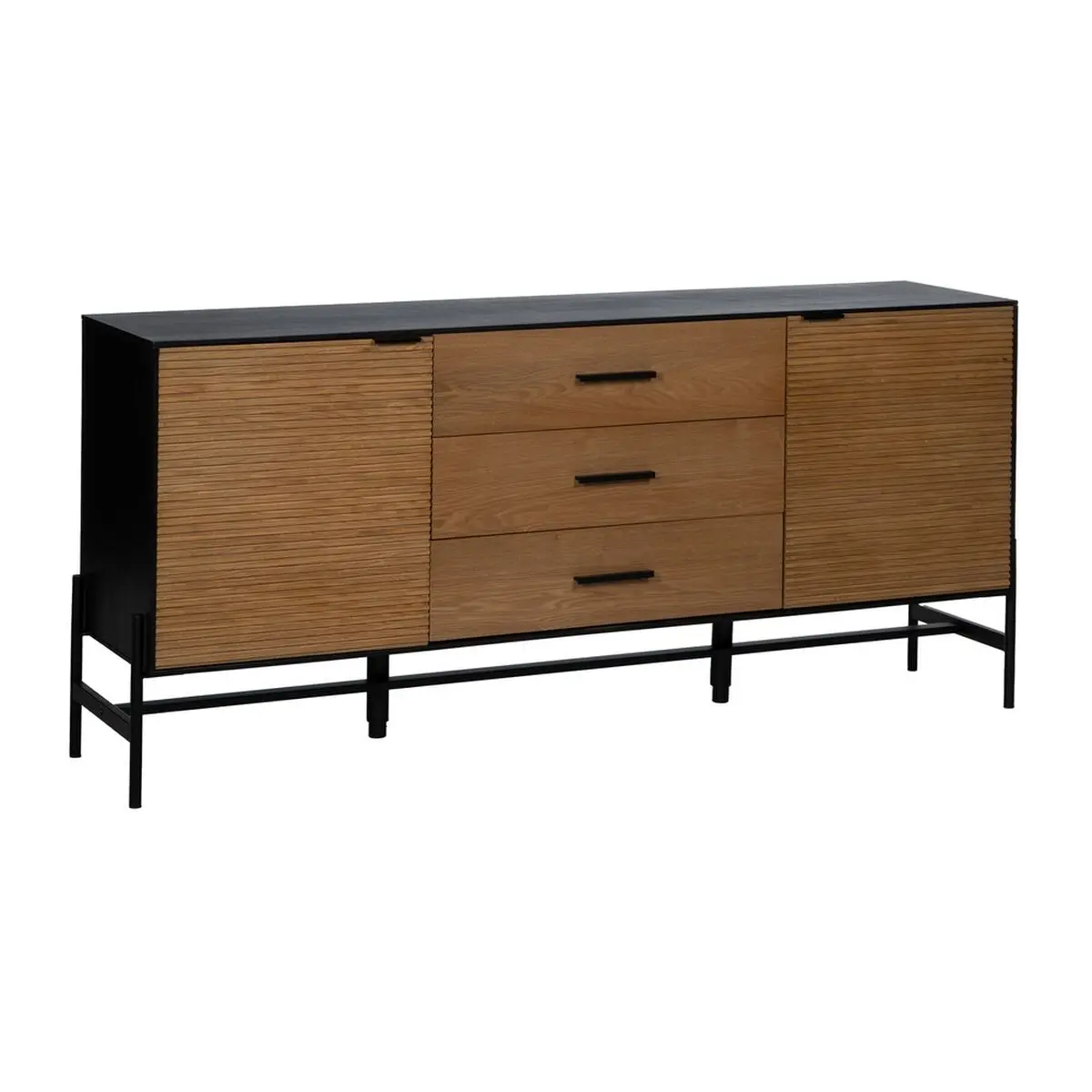 Credenza ORLEANS Nero Naturale Ferro Legno MDF 164 x 40 x 75 cm