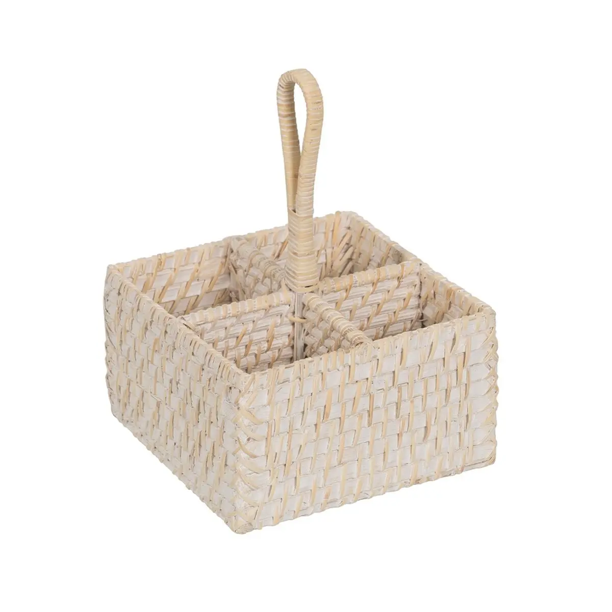 Cestello per posate Bianco Bambù Rattan 19 x 19 x 27 cm