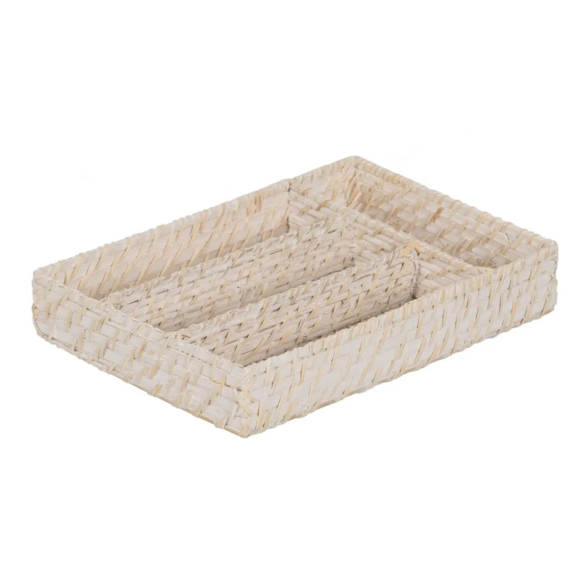 Cestello per posate Bianco Bambù Rattan 34 x 24 x 6 cm