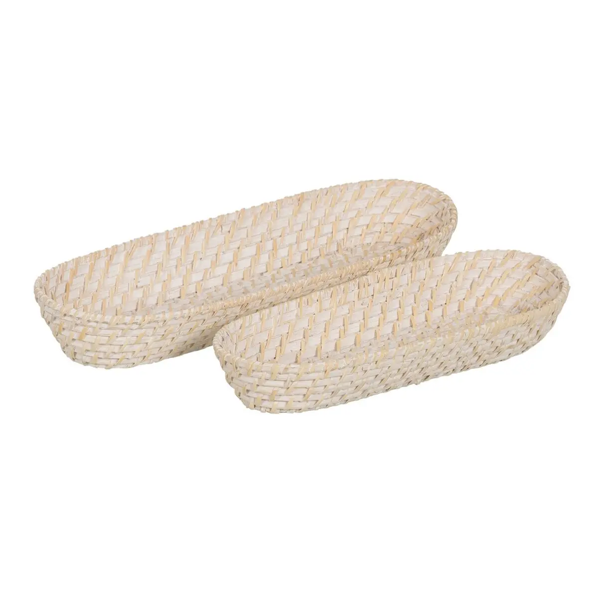 Vassoio Bianco Bambù Rattan 44 x 17 x 7 cm (2 Unità)