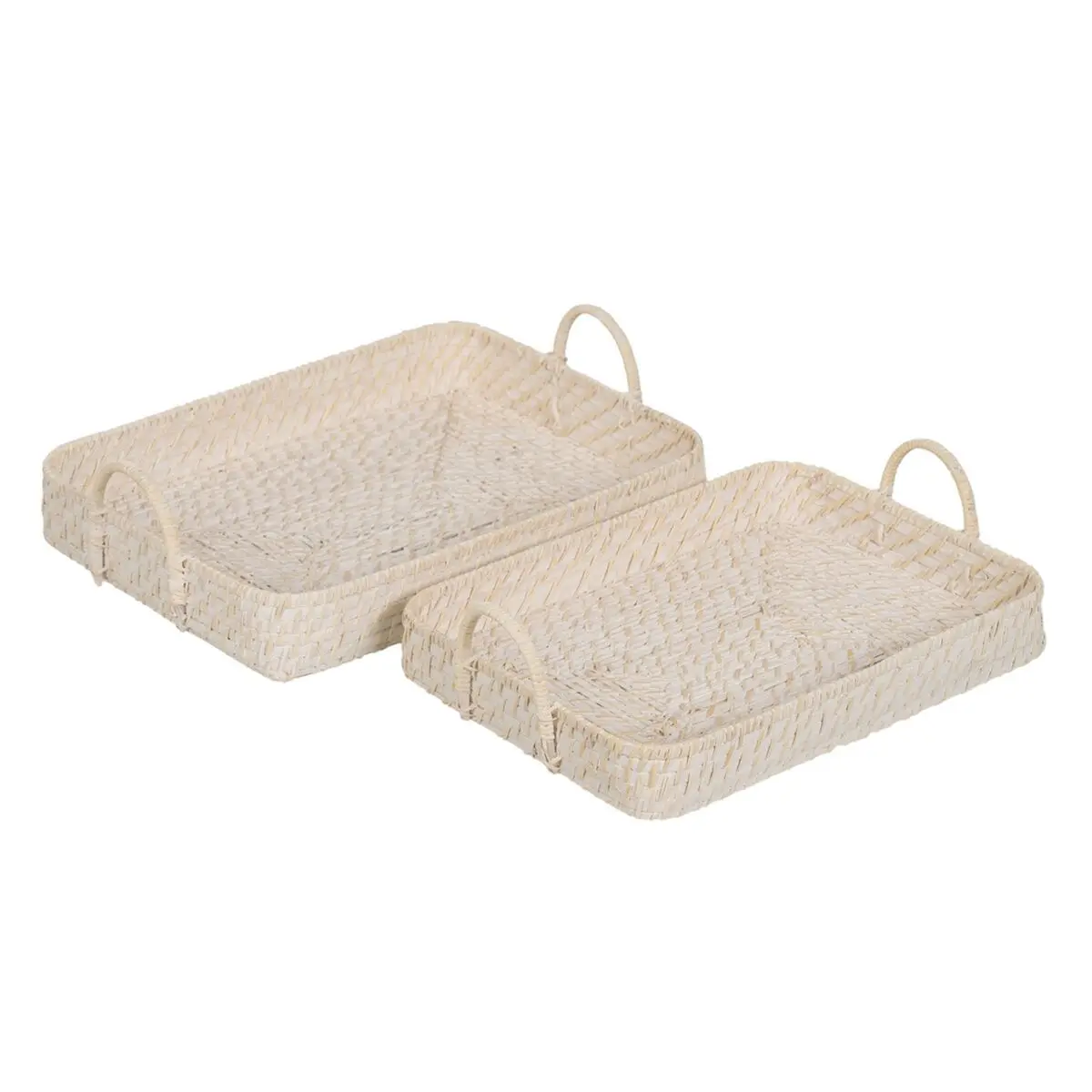 Vassoio Bianco Bambù Rattan 45 x 34 x 13 cm (2 Unità)