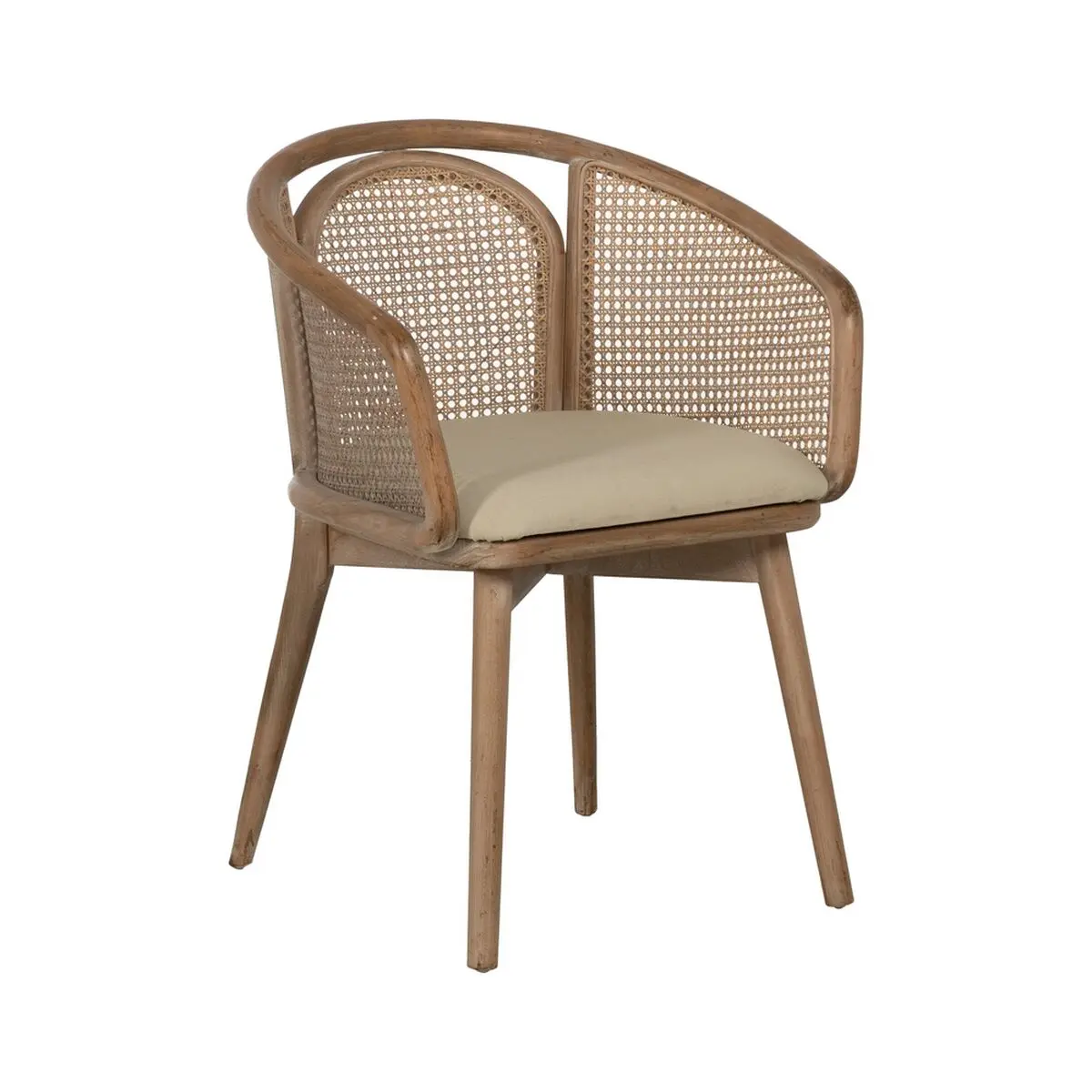 Sedia da Sala da Pranzo Beige Naturale Legno d'albero della gomma Cotone Poliestere 59 x 47 x 81 cm