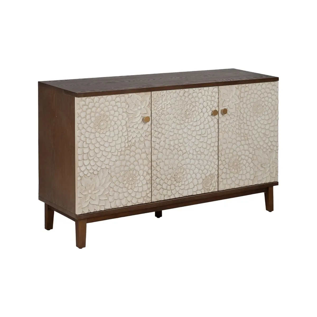 Credenza MANACOR Bianco Marrone Legno di pino 135 x 40 x 80 cm