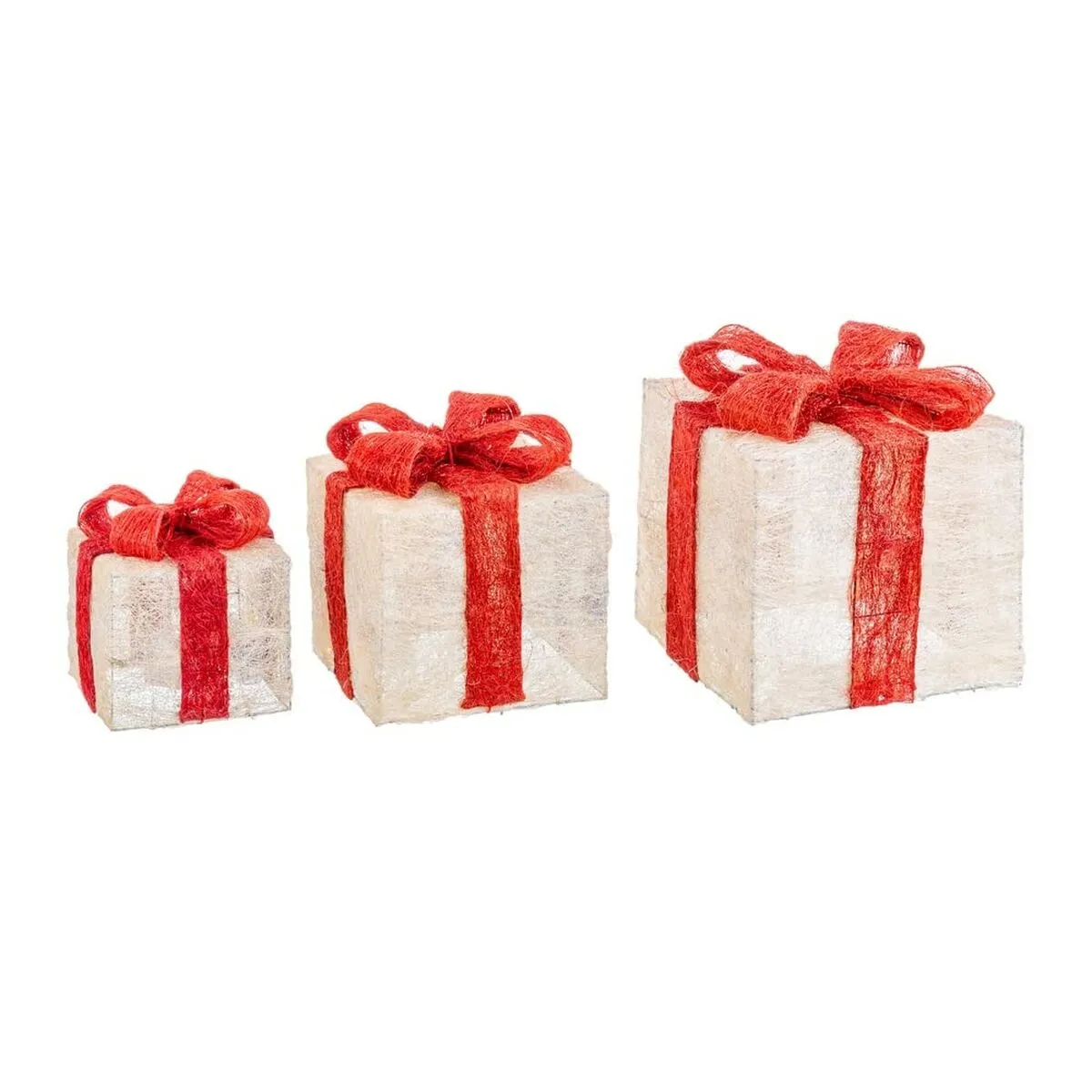 Decorazione Natalizia Bianco Rosso Metallo Fibra Pacco Regalo 25 x 25 x 31 cm (3 Unità)