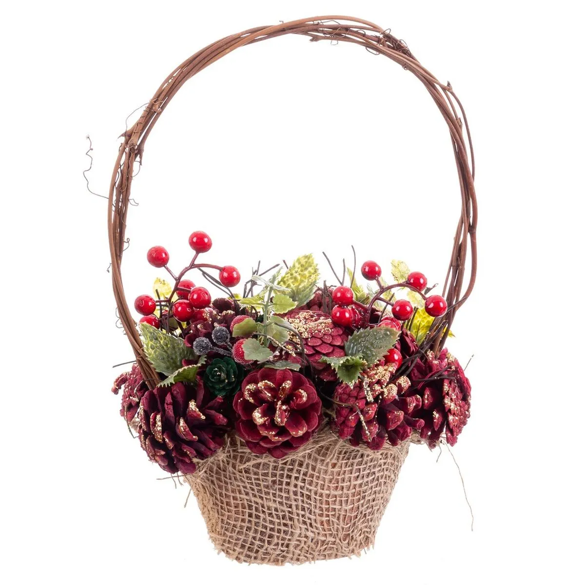 Decorazione Natalizia Rosso Multicolore Rattan Plastica Foam Ananas Cestino 21 x 21 x 30 cm