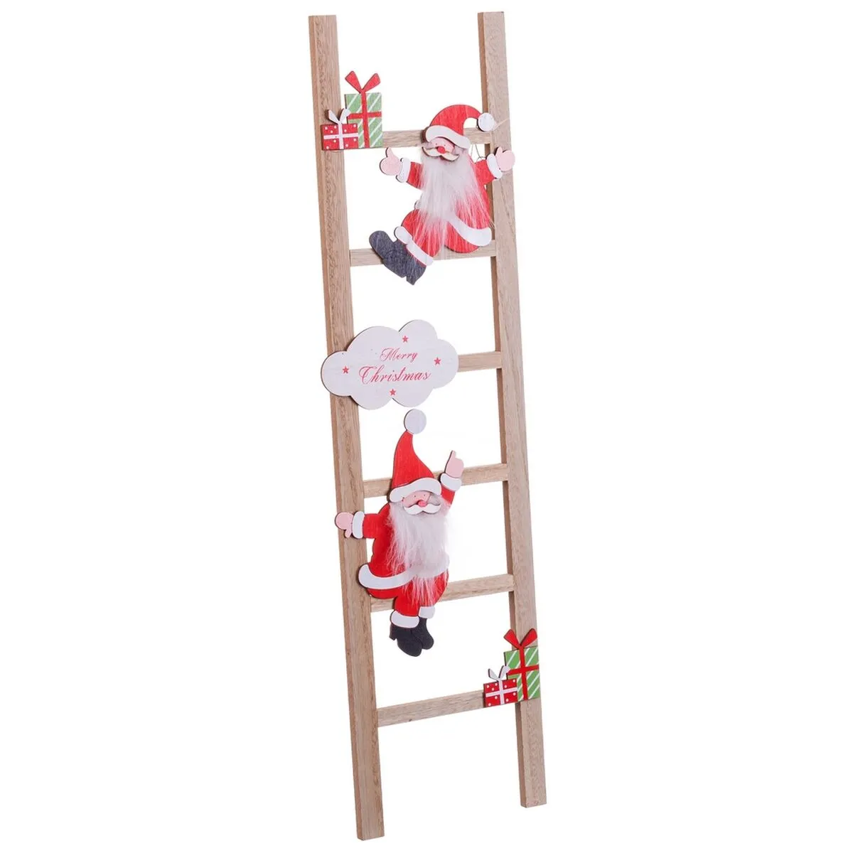 Decorazione Natalizia Multicolore Legno Scala Babbo Natale 17 x 1,8 x 60 cm