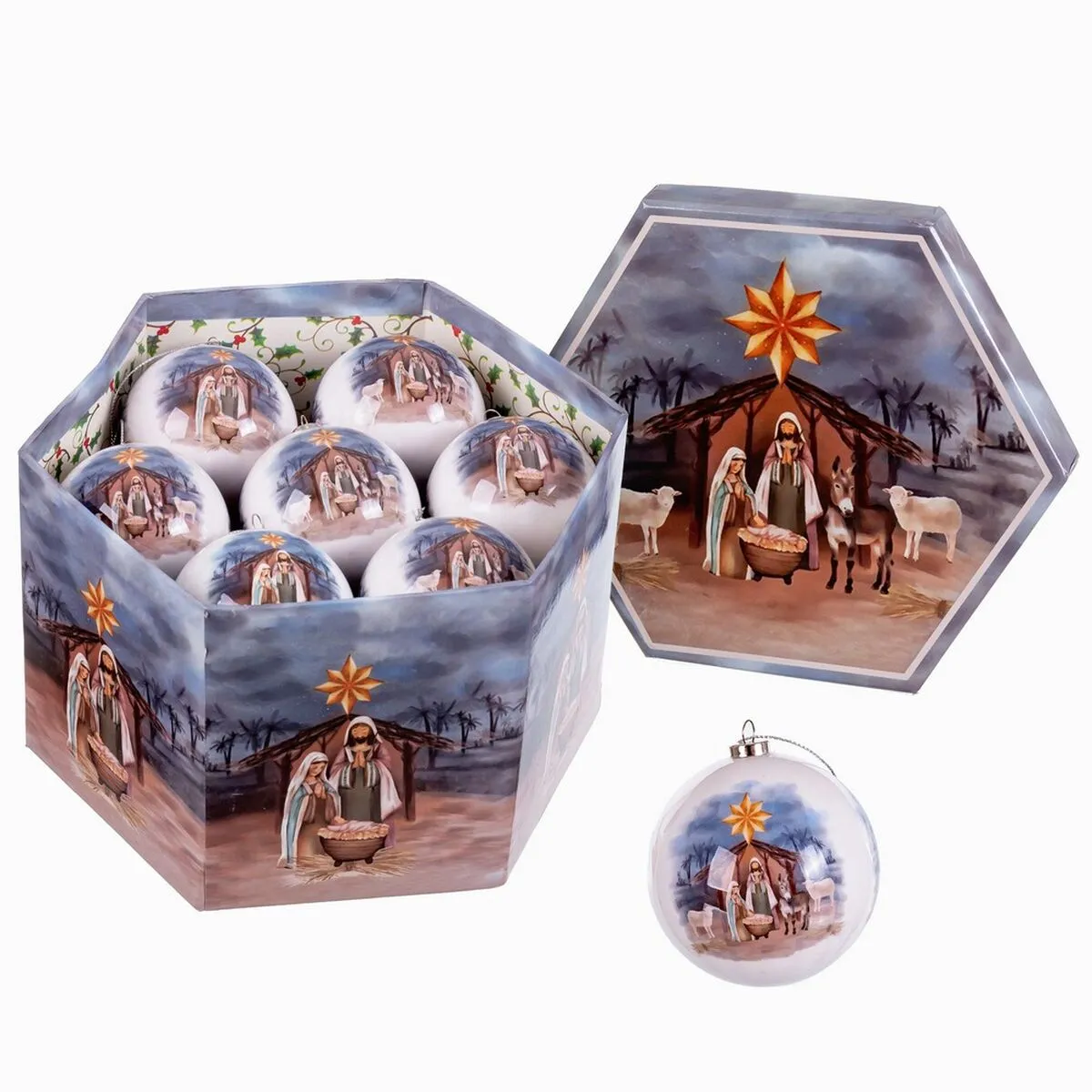 Palle di Natale Multicolore Carta Polyfoam Natività/Presepe 7,5 x 7,5 x 7,5 cm (14 Unità)