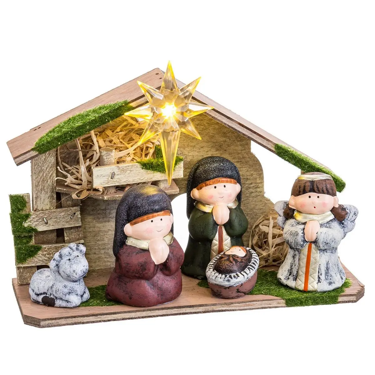 Presepe di Natale Multicolore Ceramica Legno MDF 22,5 x 8,5 x 16,5 cm (5 Pezzi)