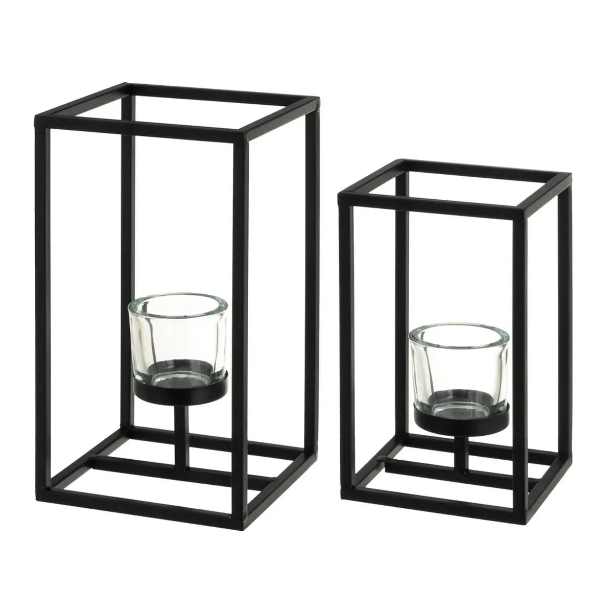 Set di Portacandele Nero Cristallo Ferro 14 x 14 x 25 cm (2 Unità)