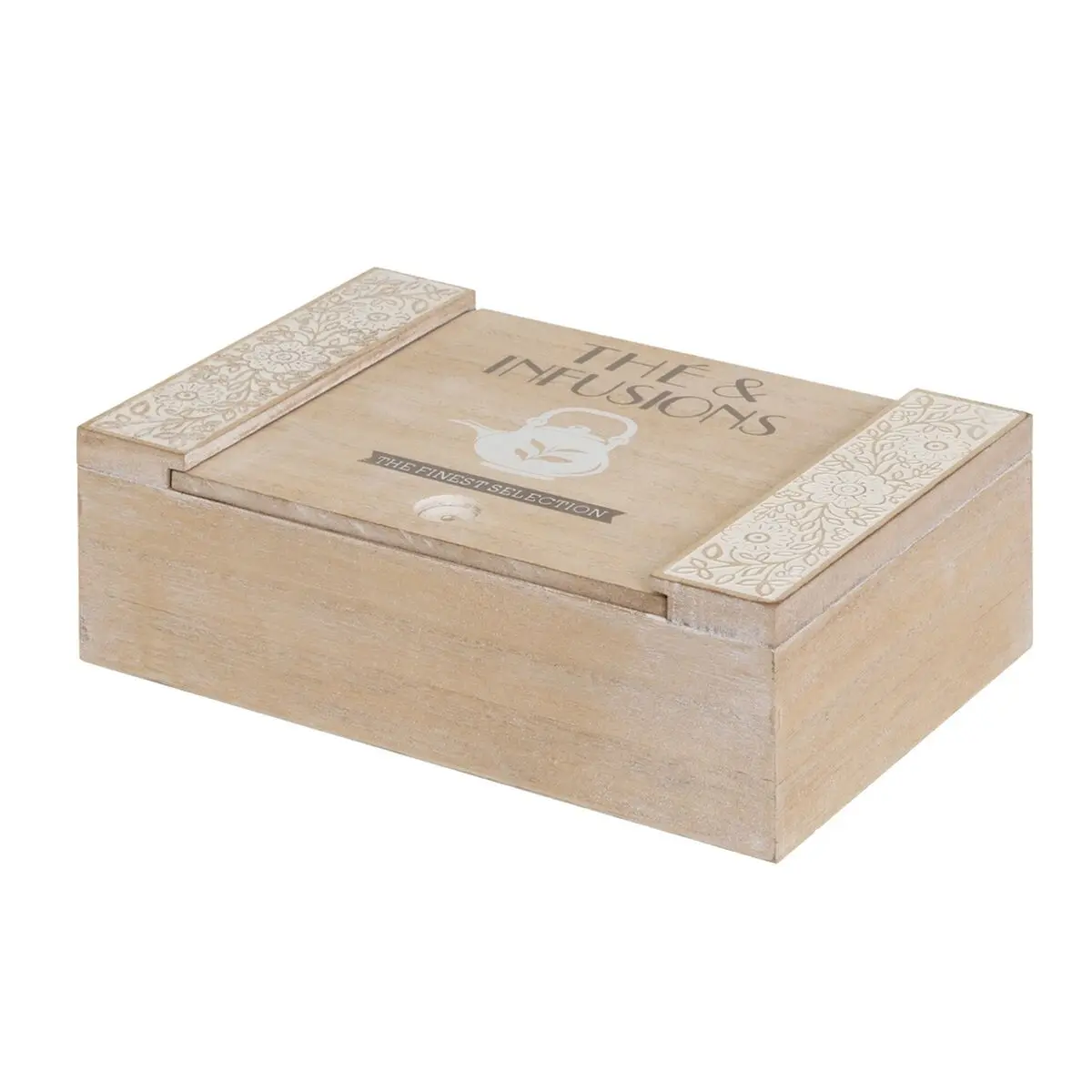 Scatola per Infusioni Bianco Naturale Legno MDF 24 x 16 x 7,5 cm