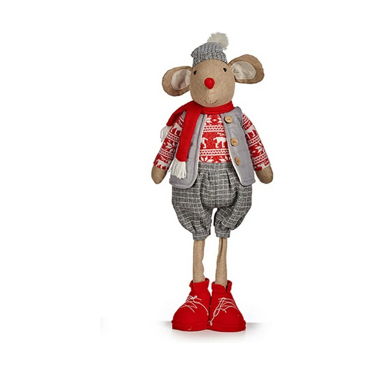 Statua Decorativa Mouse Natale 71 cm Rosso Grigio Bianco Crema