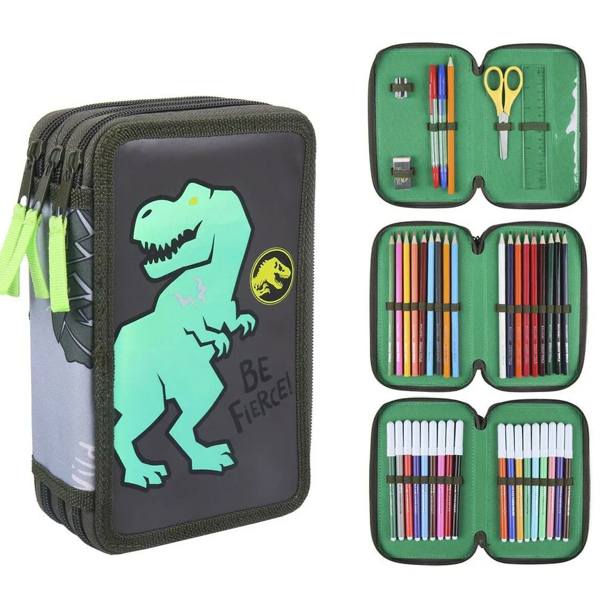 Astuccio per la Scuola con Accessori Jurassic Park Astuccio Scuola Verde scuro (12,5 x 6,5 x 19,5 cm)