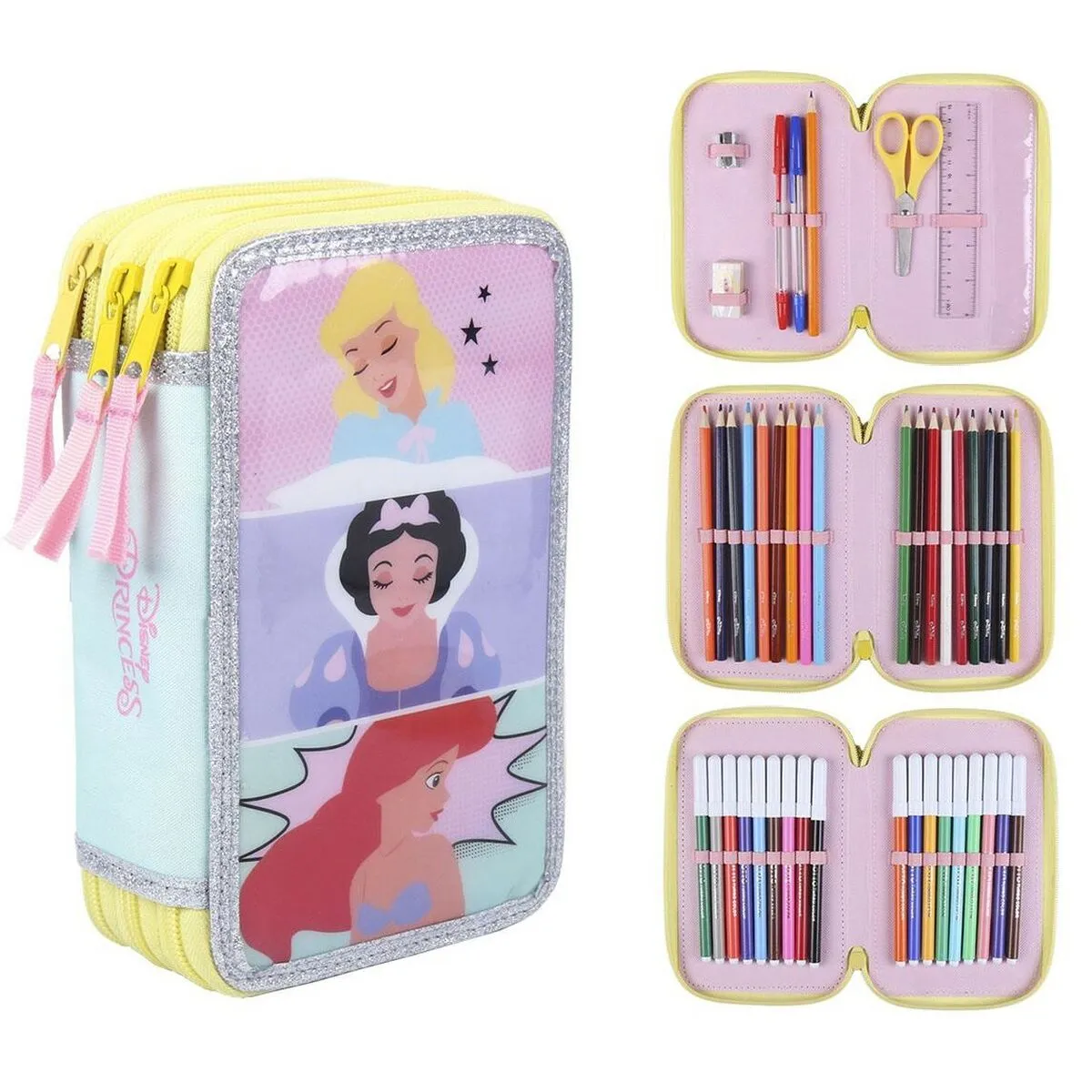 Astuccio per la Scuola con Accessori Princesses Disney 43 Pezzi Rosa (12,5 x 6,5 x 19,5 cm)