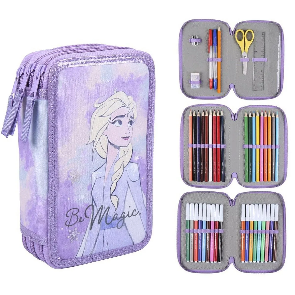 Astuccio per la Scuola con Accessori Frozen 43 Pezzi Lilla (12,5 x 6,5 x 19,5 cm)