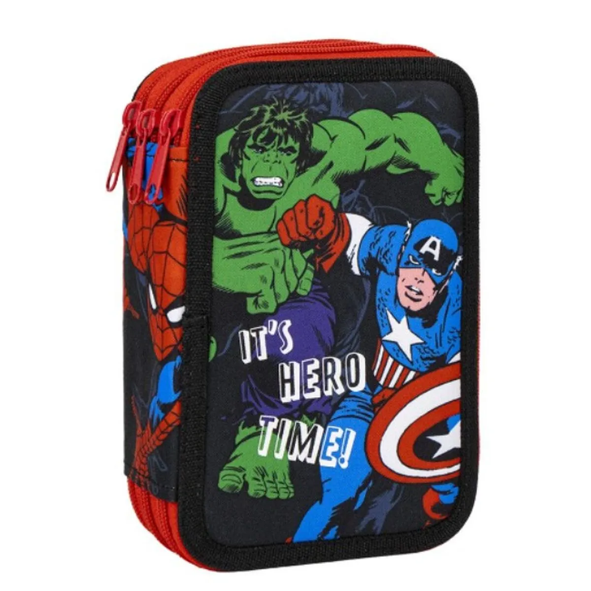 Plumier Triplo The Avengers Rosso Nero 13,5 x 7,5 x 20 cm