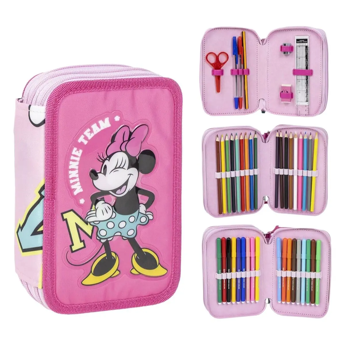 Plumier Triplo Minnie Mouse Fucsia 12,5 x 6,5 x 19,5 cm