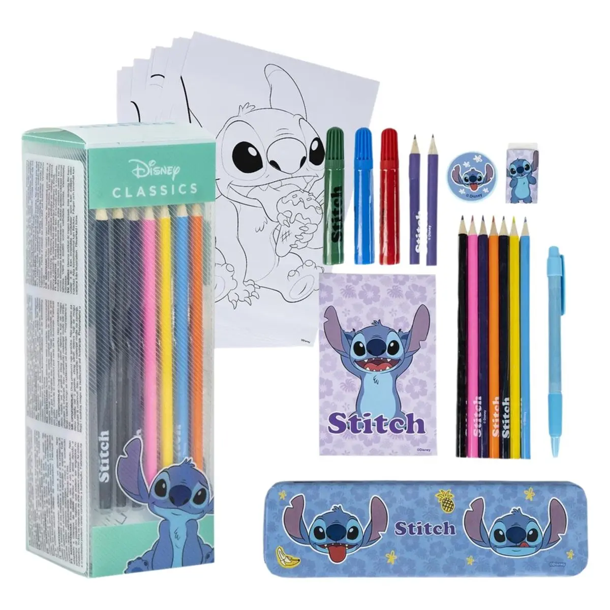 Set di Cancelleria Stitch Azzurro 24 Pezzi