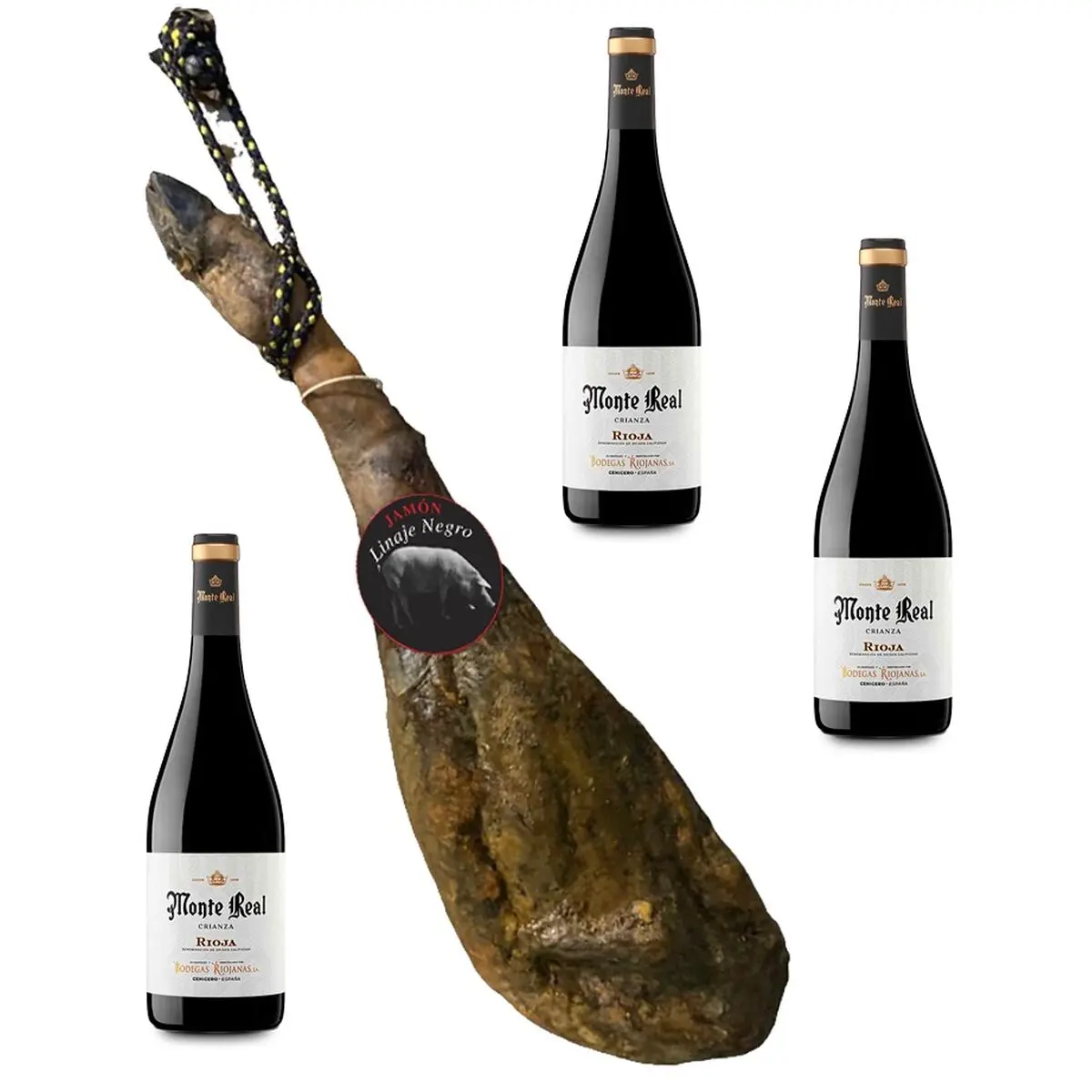 Prosciutto Iberico di Cebo Linaje Negro 5,5 kg Bottiglia di vino 750 ml x 3