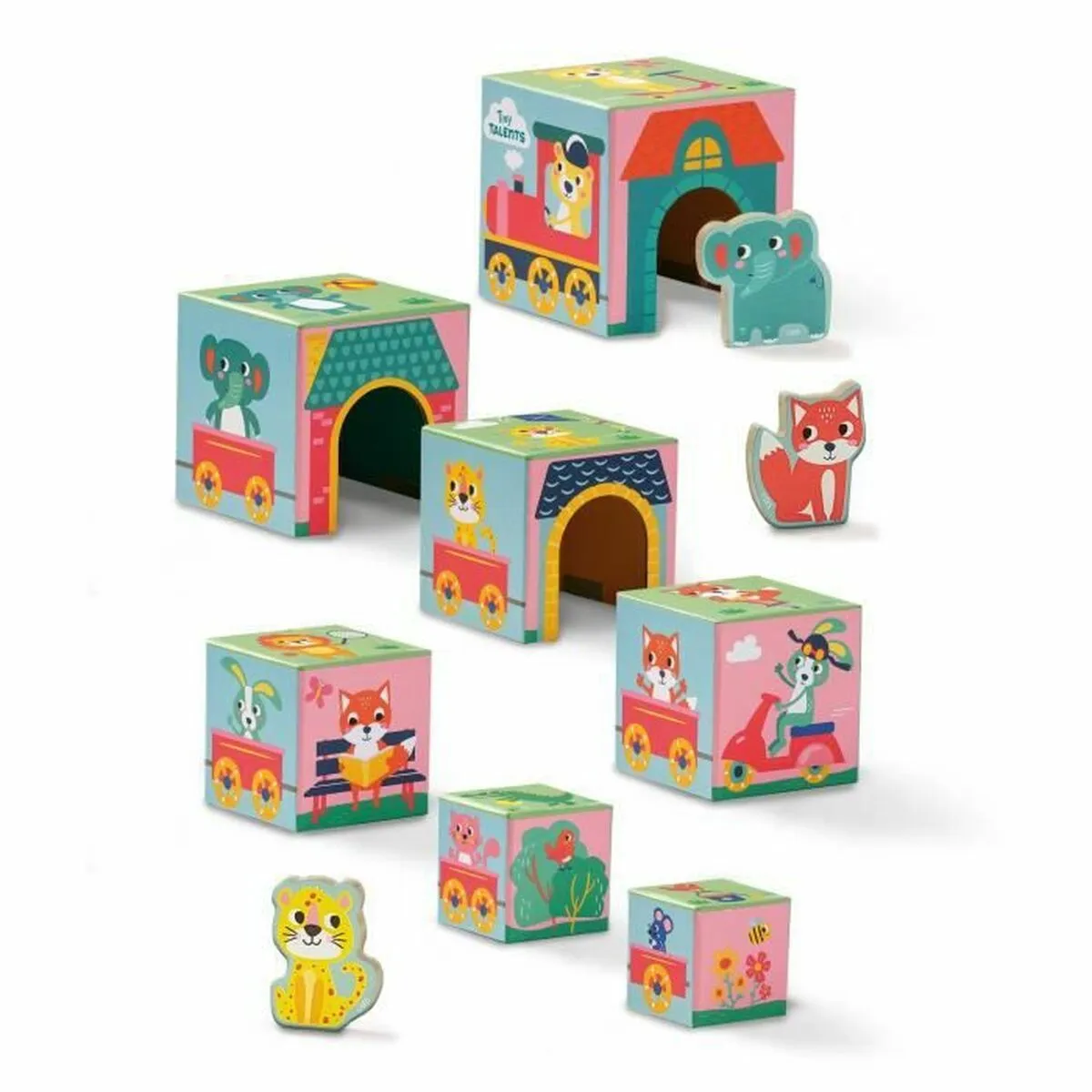 Playset SES Creative Block tower to stack with animal figurines 10 Pezzi