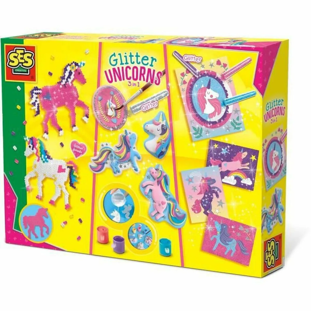 Gioco Educativo SES Creative Glitter unicorns 3 in 1