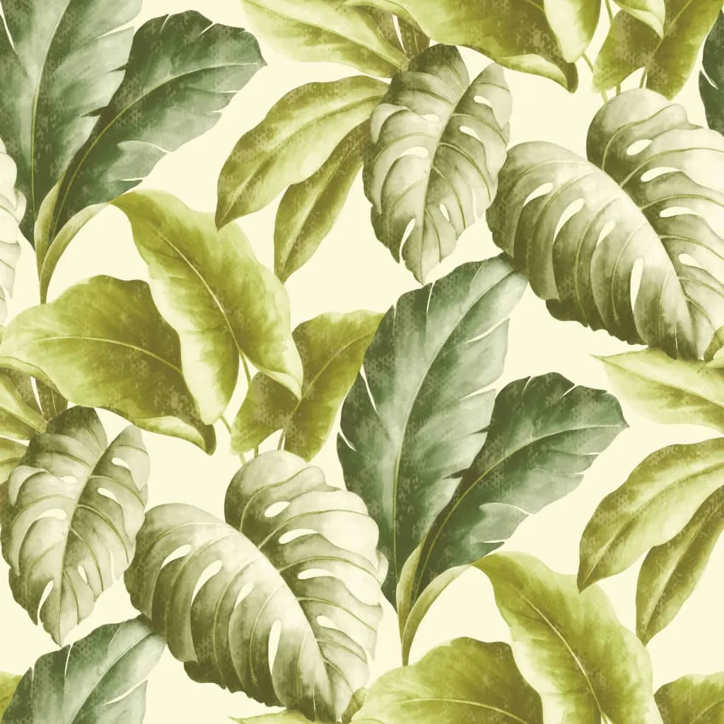 DUTCH WALLCOVERINGS Carta da Parati Foglie Tropicali Verde e Bianco