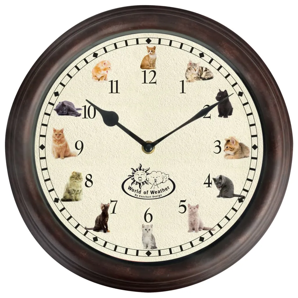 Esschert Design Orologio con Decorazioni e Suoni a Tema Gatto