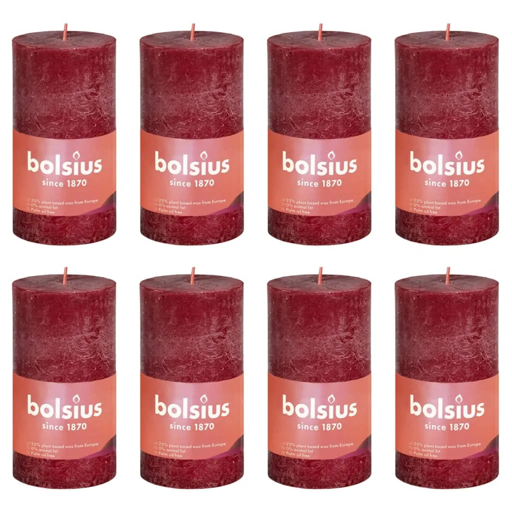 Bolsius Candele Rustiche a Colonna Shine 8 pz 100x50 mm Rosso Velluto