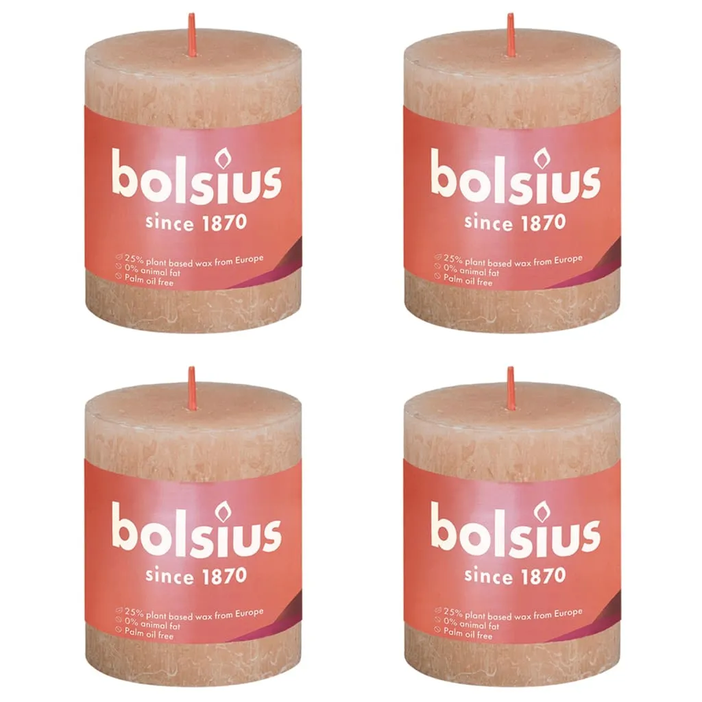 Bolsius Candele Rustiche a Colonna Shine 4 pz 80x68 mm Rosa Nebbia