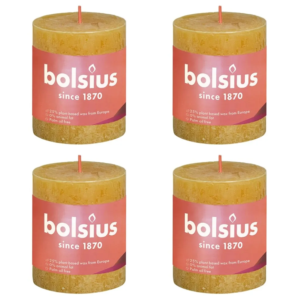 Bolsius Candele Rustiche Colonna Shine 4 pz 80x68 mm Giallo Favo