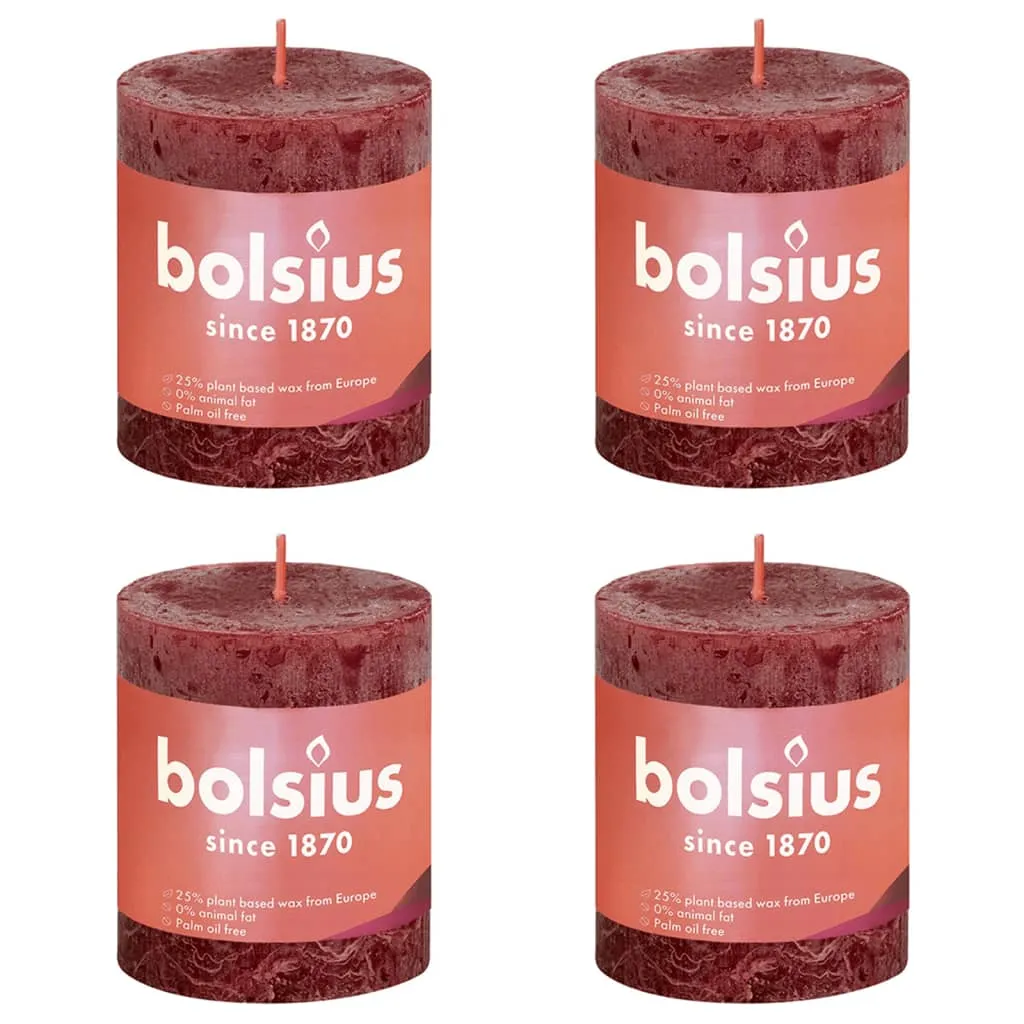 Bolsius Candele Rustiche a Colonna Shine 4 pz 80x68 mm Rosso Vellutato