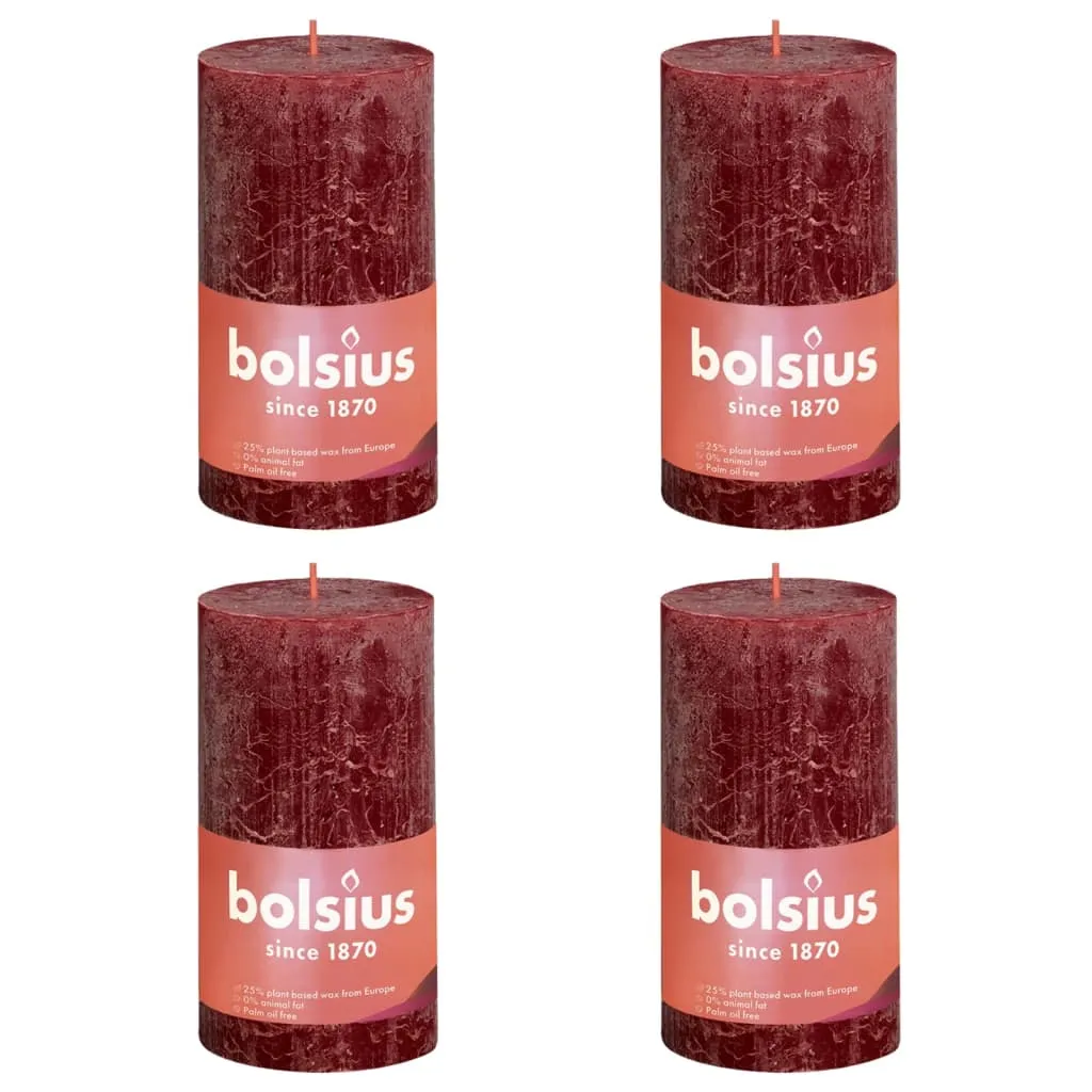 Bolsius Candele Rustiche a Colonna Shine 4 pz 130x68mm Rosso Vellutato