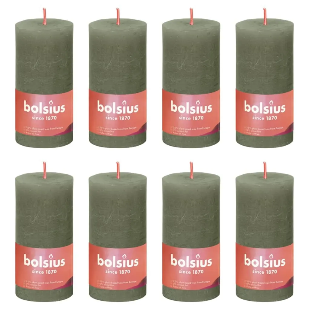 Bolsius Candele Rustiche a Colonna 8 pz 100x50 mm Verde Oliva