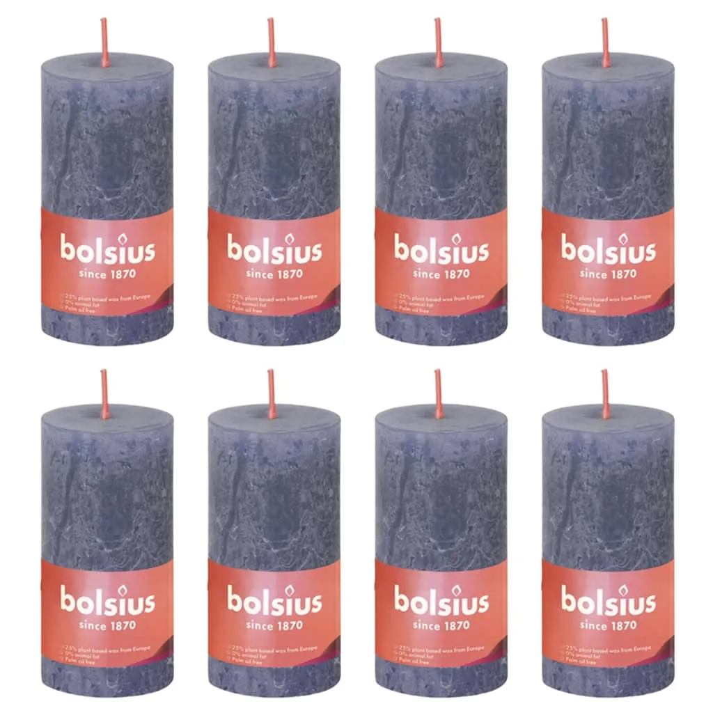 Bolsius Candele Rustiche a Colonna Shine 8 pz 100x50 mm Blu Crepuscolo