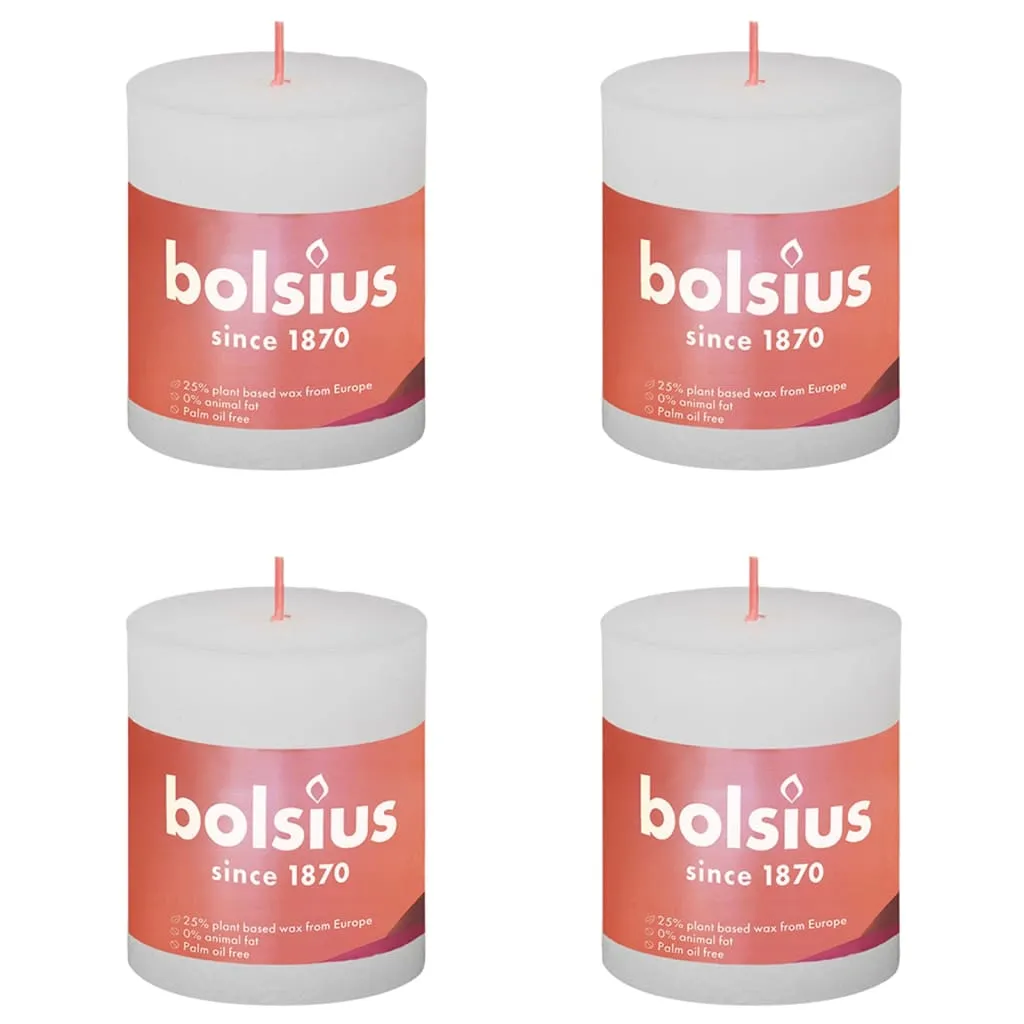 Bolsius Candele Rustiche a Colonna Shine 4 pz 80x68 mm Bianco Nuvola