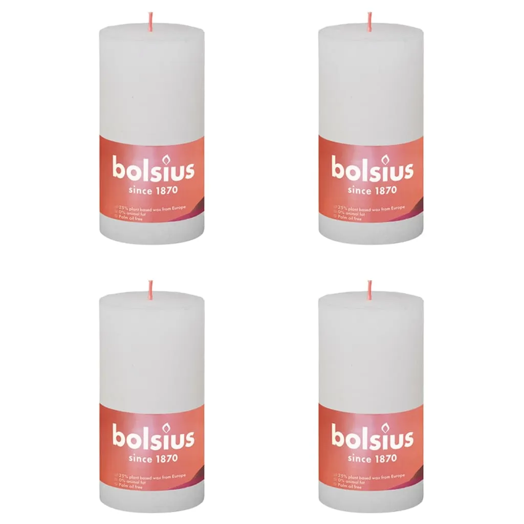 Bolsius Candele Rustiche a Colonna Shine 4 pz 130x68 mm Bianco Nuvola