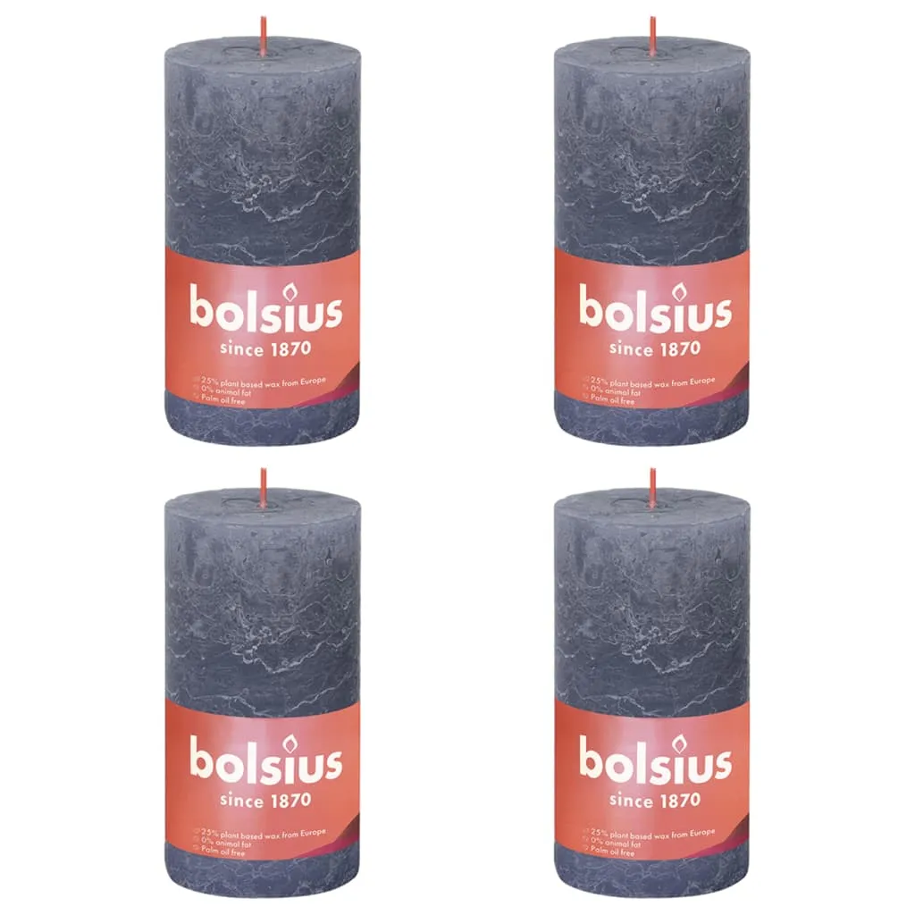 Bolsius Candele Rustiche a Colonna Shine 4 pz 130x68 mm Blu Crepuscolo