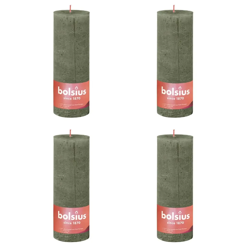 Bolsius Candele Rustiche a Colonna 4 pz 130x68 mm Verde Oliva