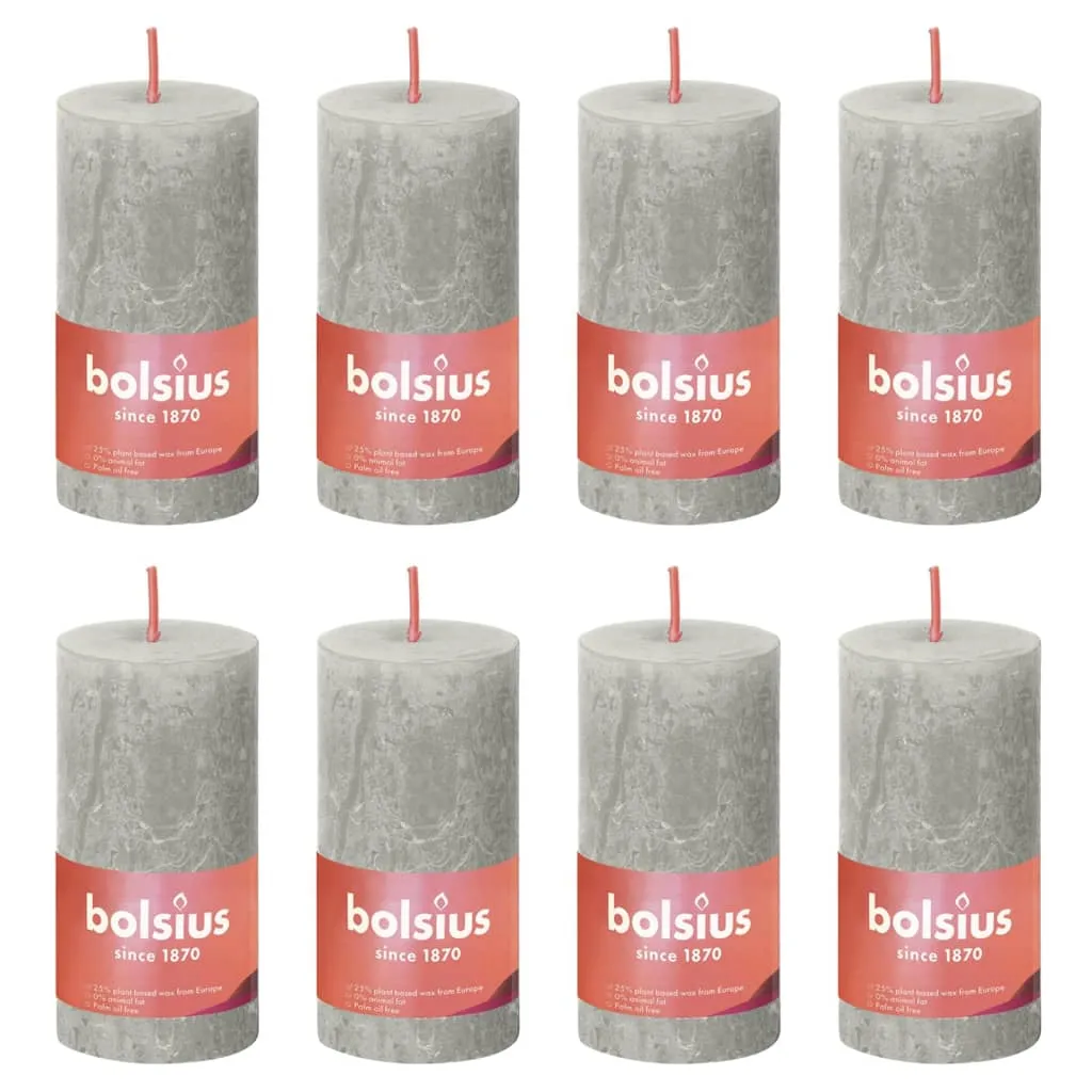 Bolsius Candele Rustiche a Colonna Shine 8 pz 100x50 mm Grigio Sabbia