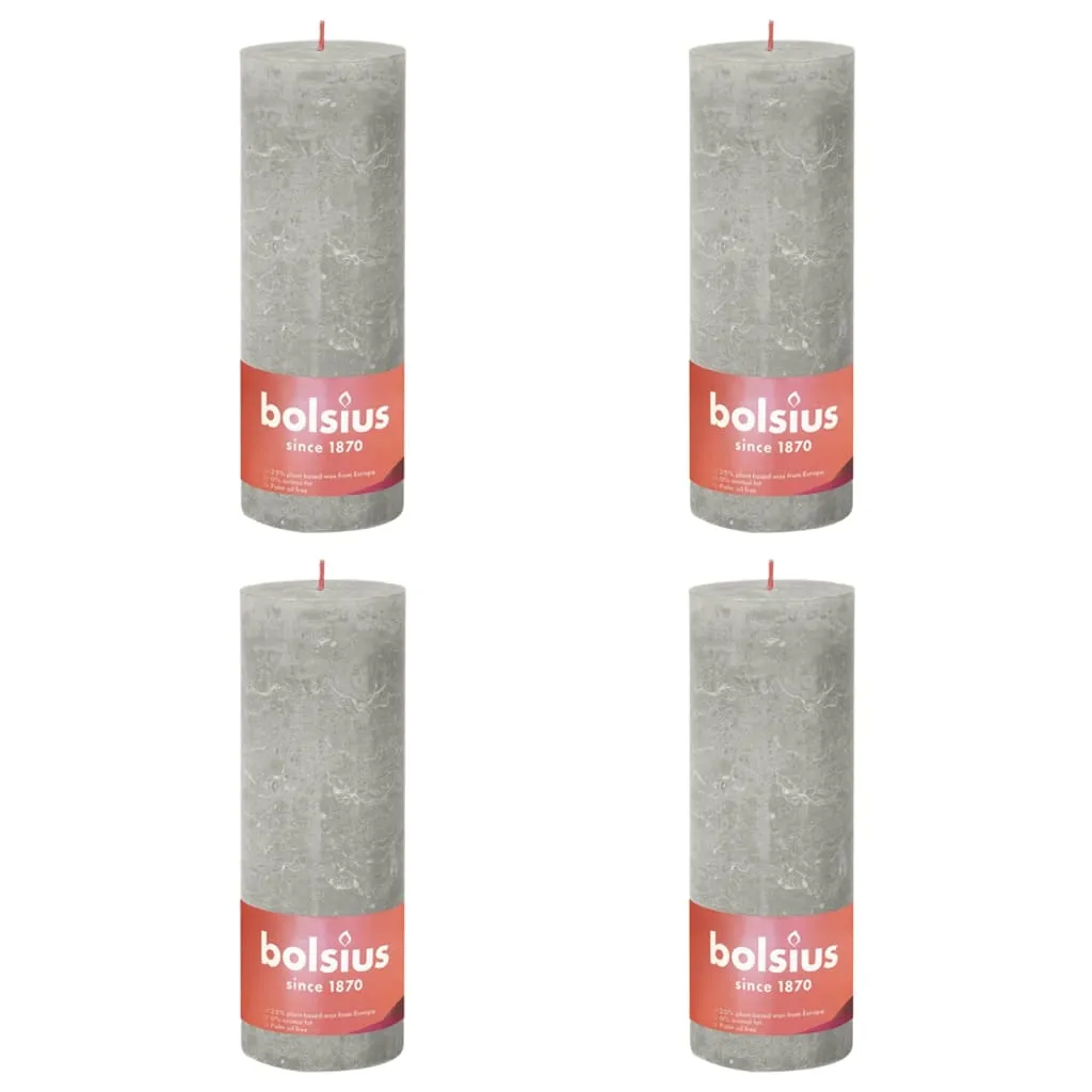 Bolsius Candele Rustiche Colonna Shine 4 pz 190x68 mm Grigio Sabbia