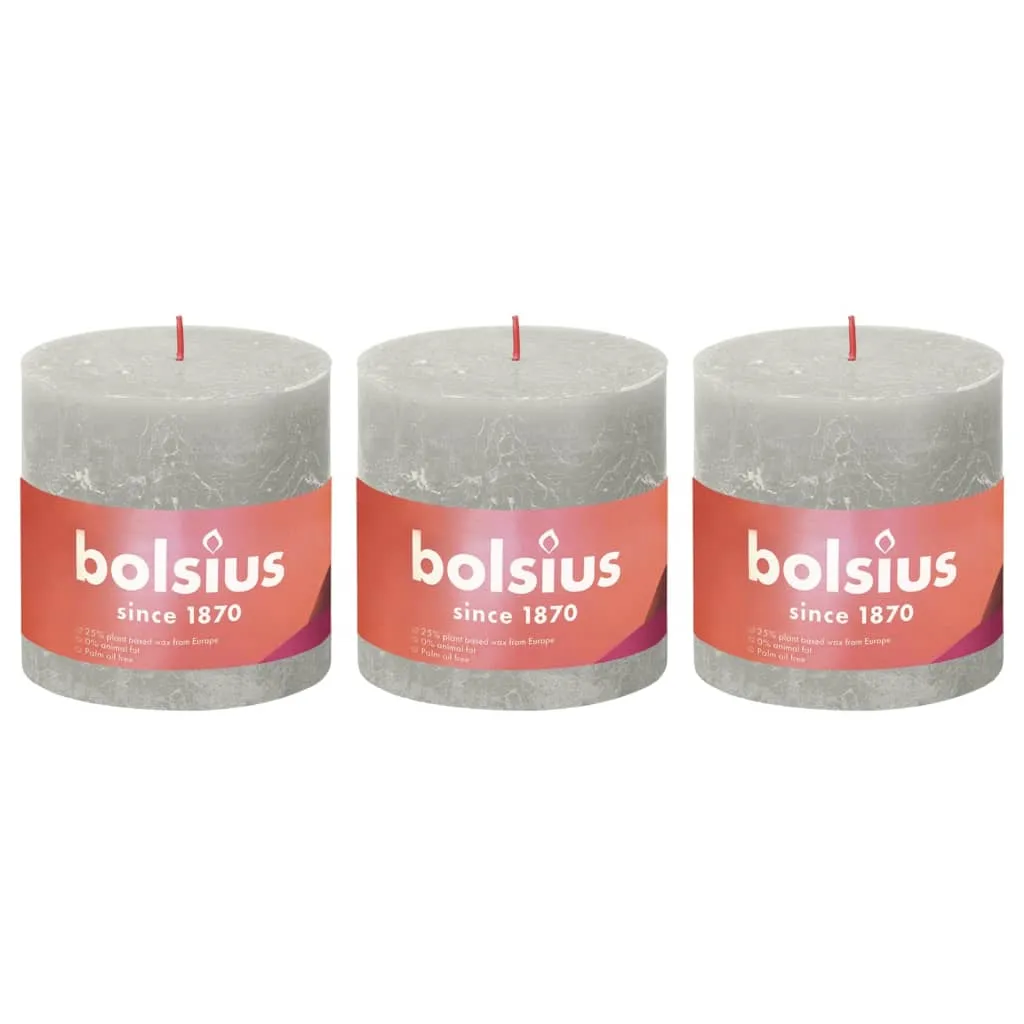 Bolsius Candele Rustiche a Colonna Shine 3 pz 100x50 mm Grigio Sabbia