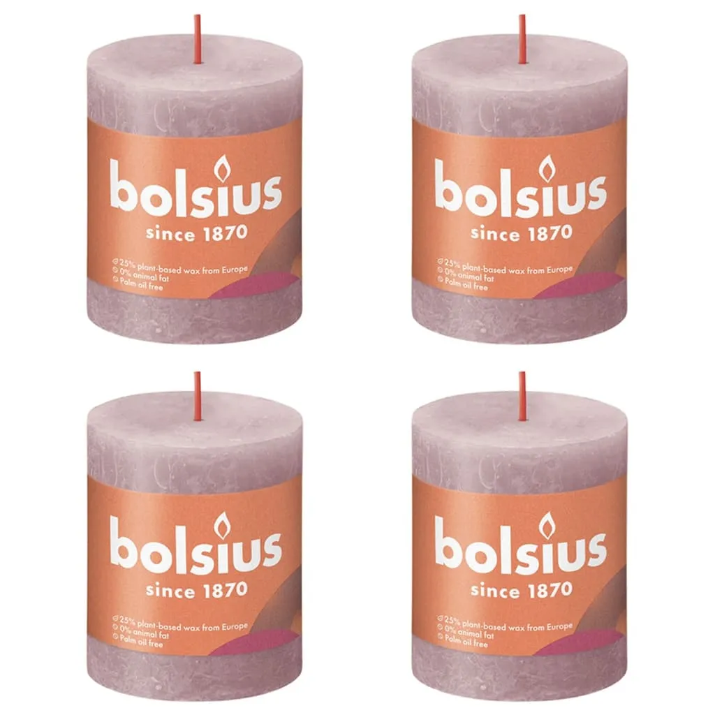 Bolsius Candele Rustiche a Colonna Shine 4 pz 80x68 mm Rosa Cenere