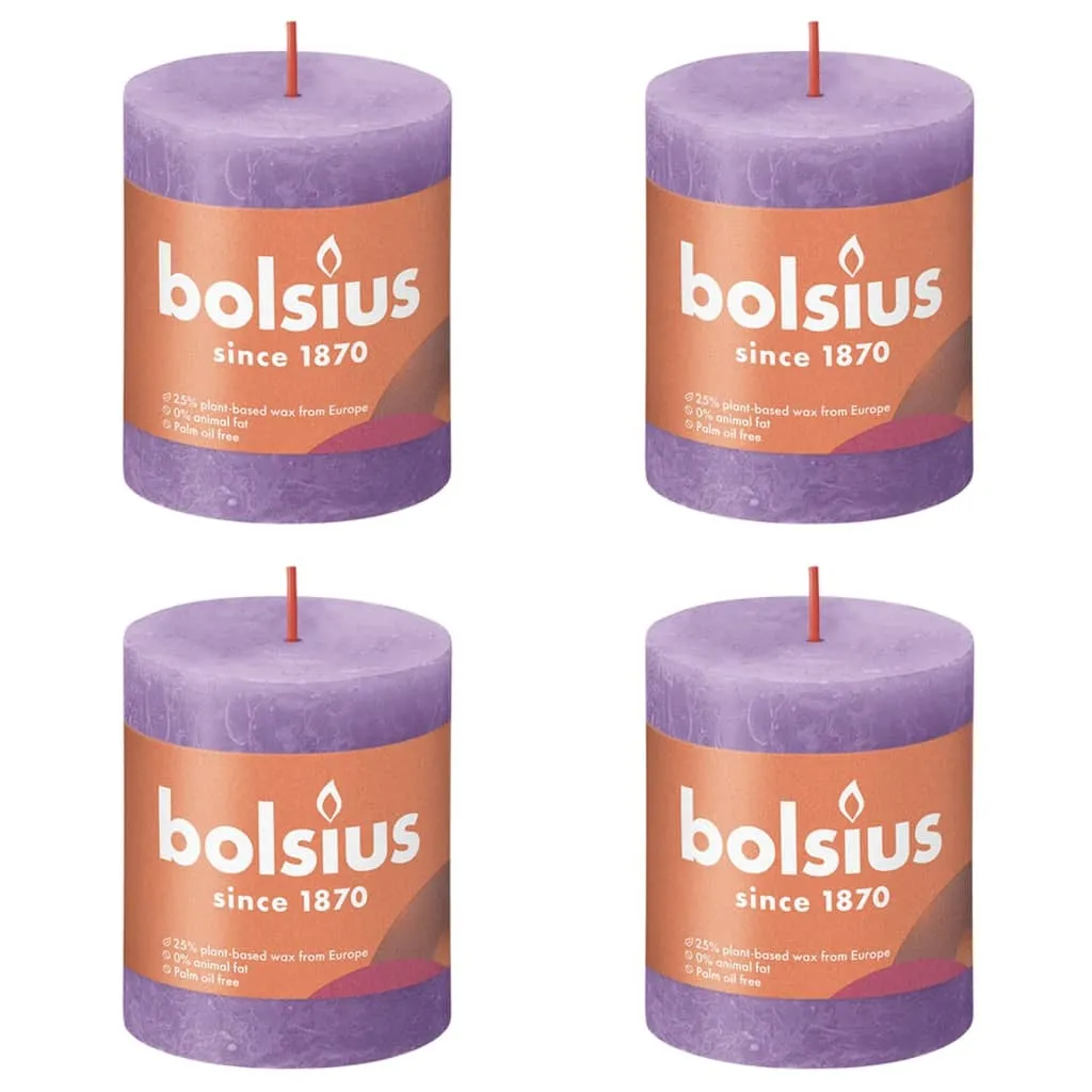 Bolsius Candele Rustiche a Colonna Shine 4 pz 80x68 mm Viola Vibrante