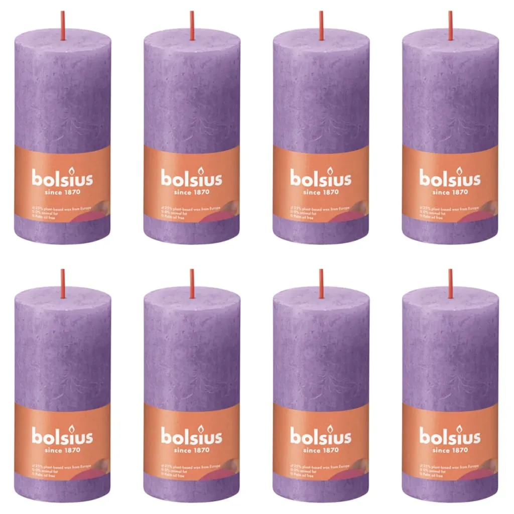 Bolsius Candele Rustiche a Colonna Shine 8 pz 100x50 mm Viola Vibrante