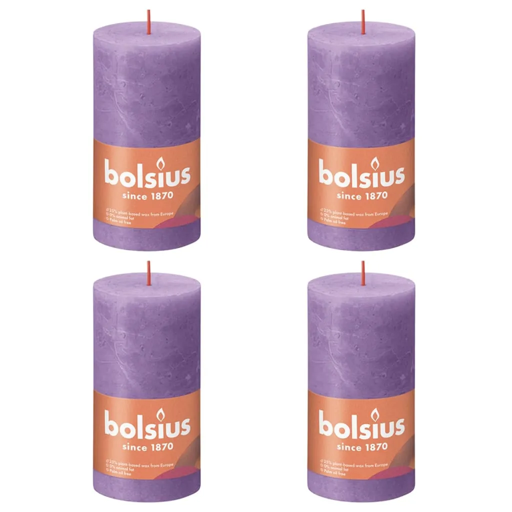 Bolsius Candele Rustiche a Colonna Shine 4 pz 130x68 mm Viola Vibrante