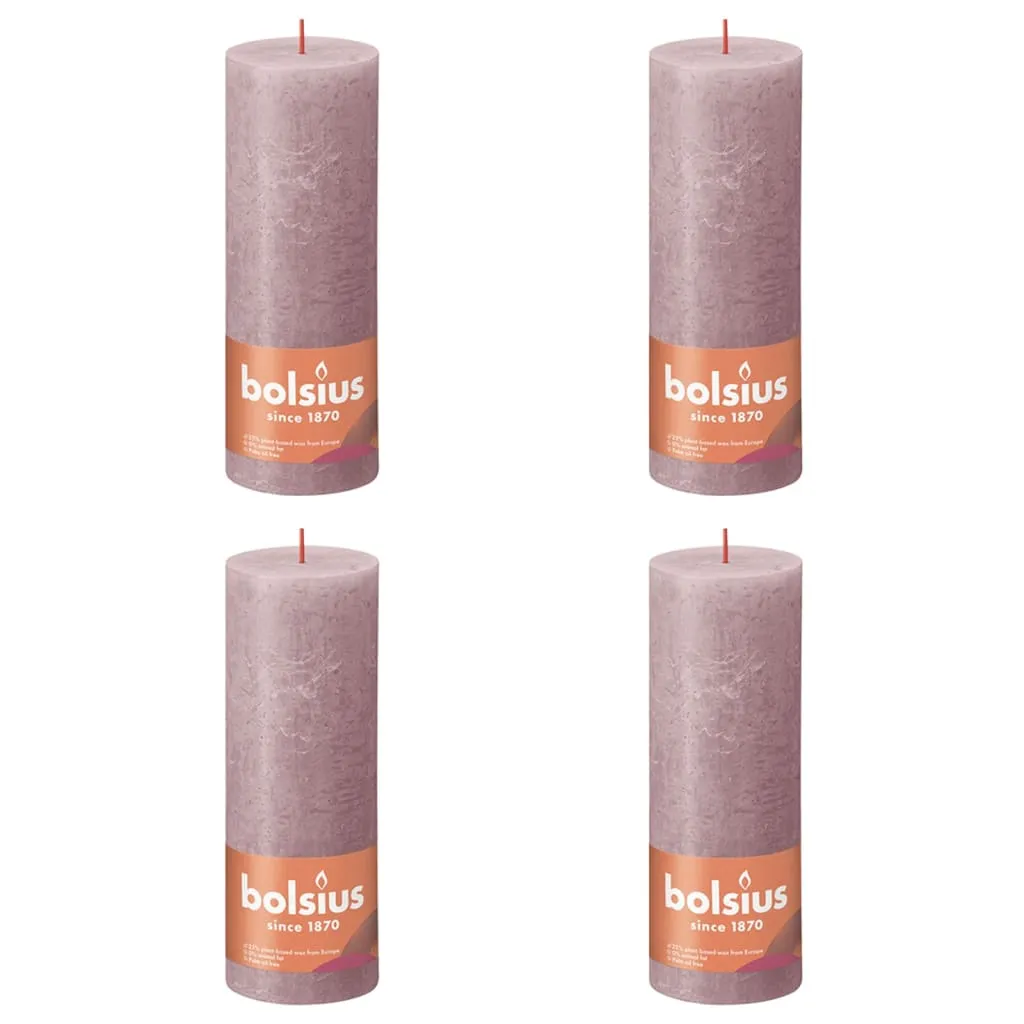 Bolsius Candele Rustiche a Colonna Shine 4 pz 190x68 mm Rosa Cenere