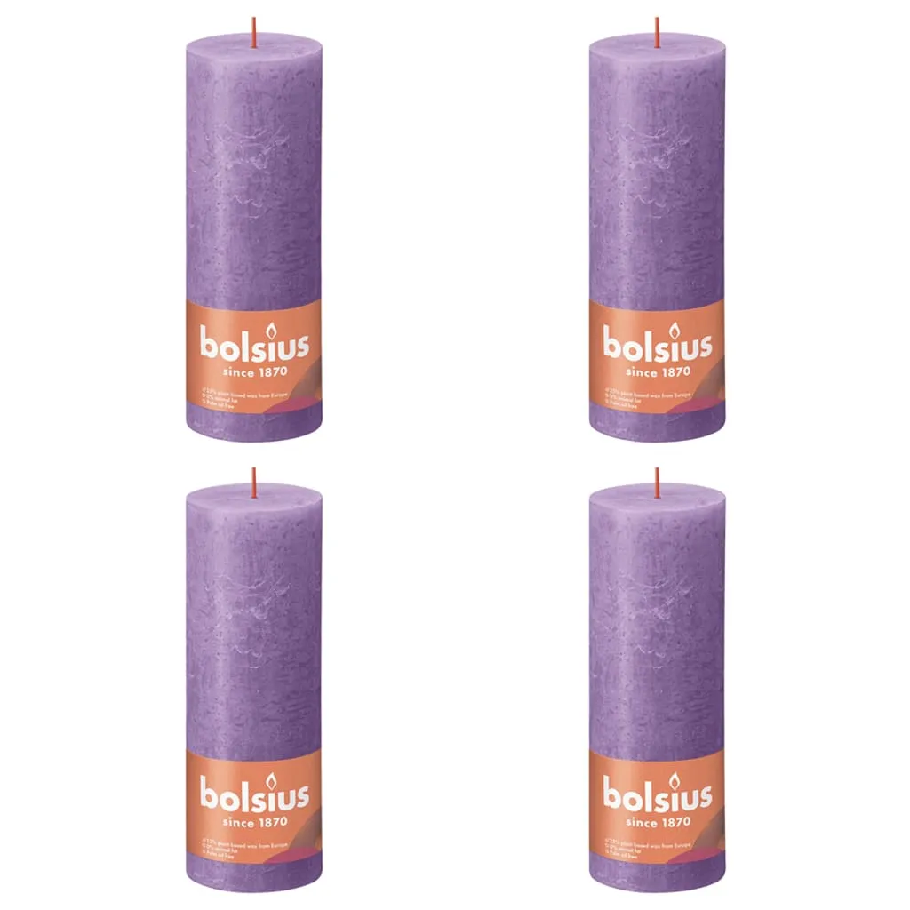 Bolsius Candele Rustiche a Colonna Shine 4 pz 190x68 mm Viola Vibrante