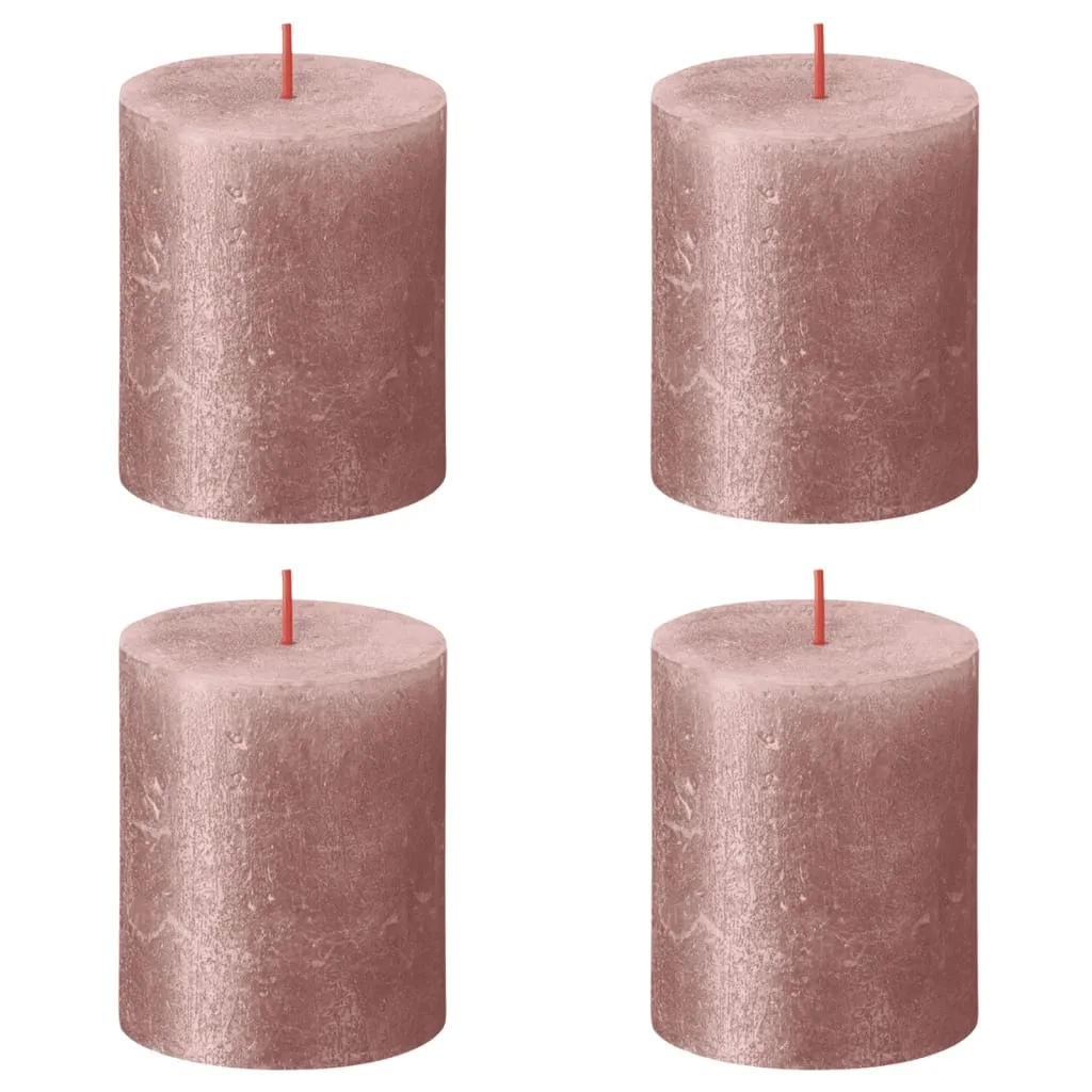 Bolsius Candele Pilastro Rustiche Shimmer 4 pz 80x68 mm Rosa